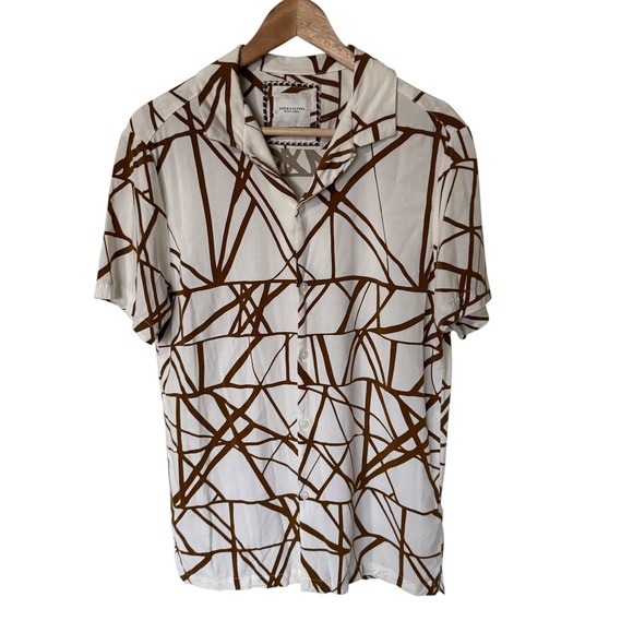 Denim & Flower Ricky Singh Other - Denim & Flower Button Down Mens L White Brown Excellent Geometric Viscose Shirt